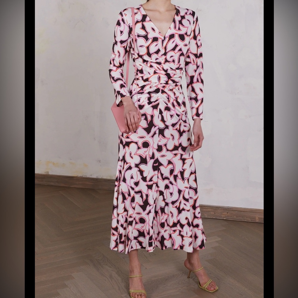 Diane Von Furstenberg Black and Pink Long Sleeve Dress